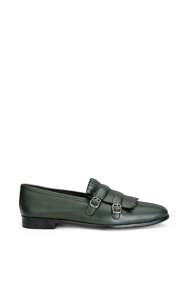 Green Leather Double Strap Monks by SHUTIQ at Pernia's Pop Up Shop