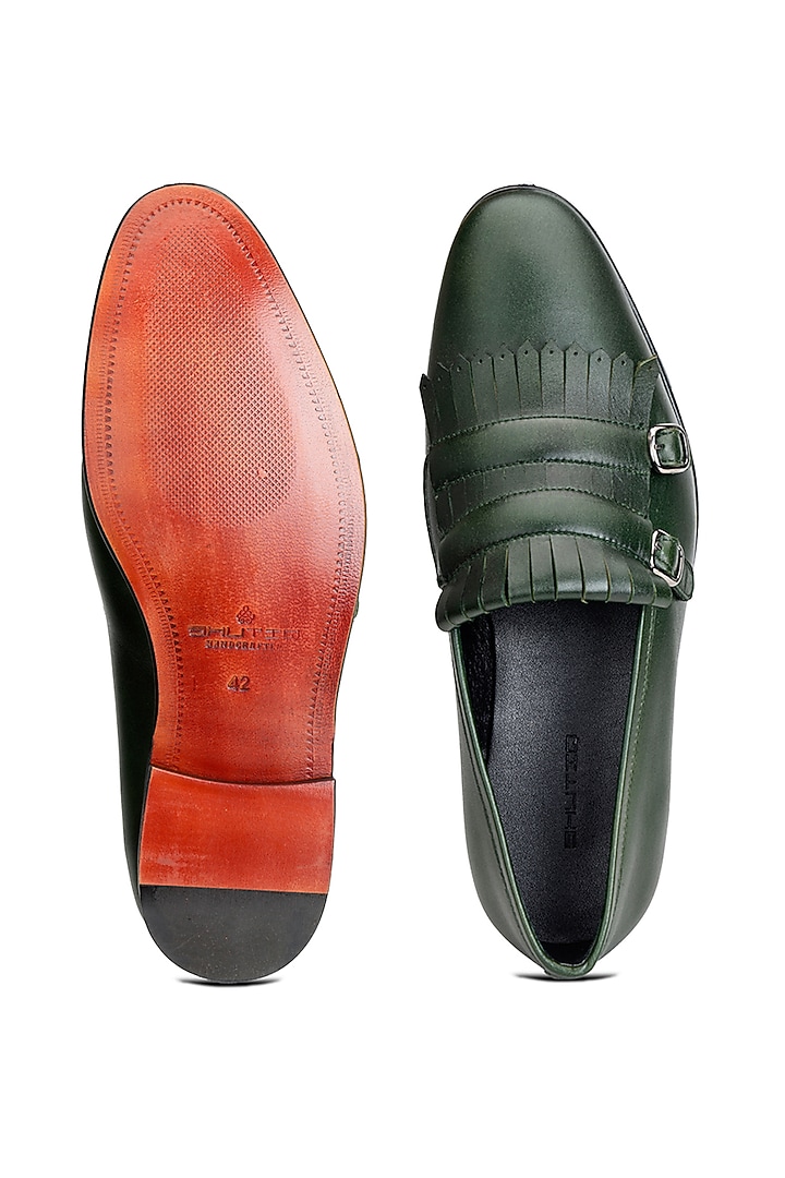 Green Leather Double Strap Monks by SHUTIQ at Pernia's Pop Up Shop