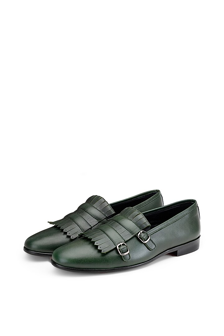 Green Leather Double Strap Monks by SHUTIQ at Pernia's Pop Up Shop