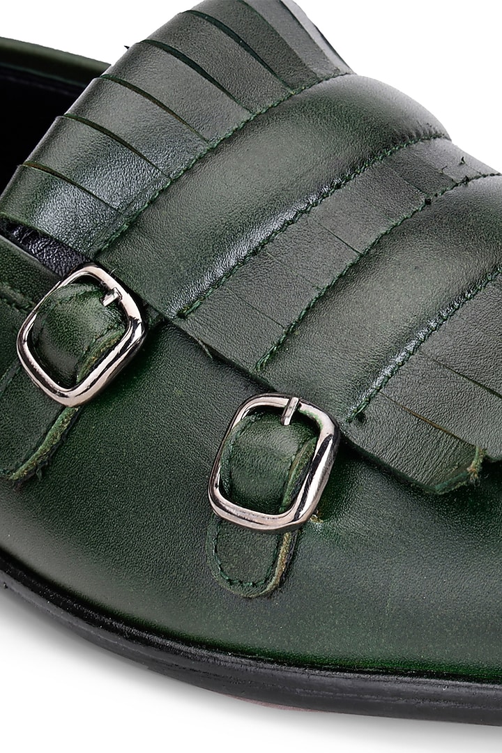 Green Leather Double Strap Monks by SHUTIQ at Pernia's Pop Up Shop