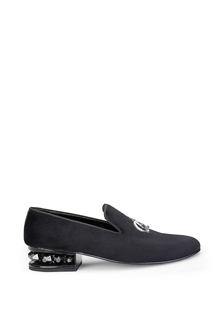 Black Velvet Hand Embroidered Slip-On Shoes by SHUTIQ at Pernia's Pop Up Shop
