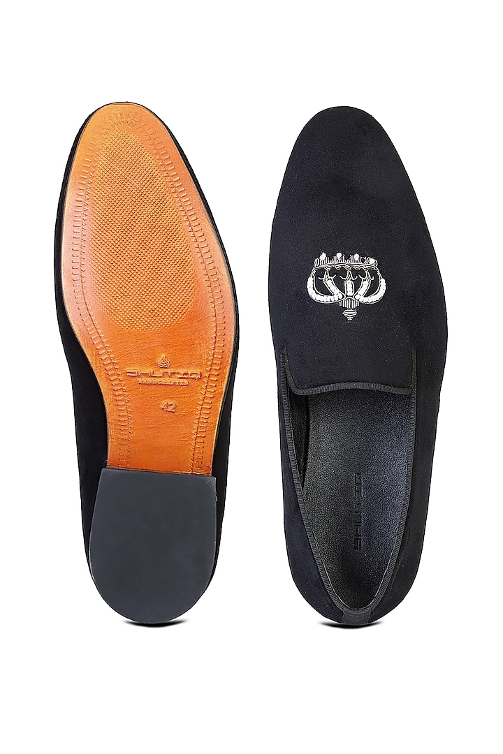 Black Velvet Hand Embroidered Slip-On Shoes by SHUTIQ at Pernia's Pop Up Shop