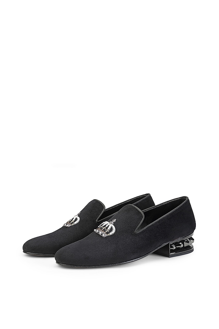 Black Velvet Hand Embroidered Slip-On Shoes by SHUTIQ at Pernia's Pop Up Shop