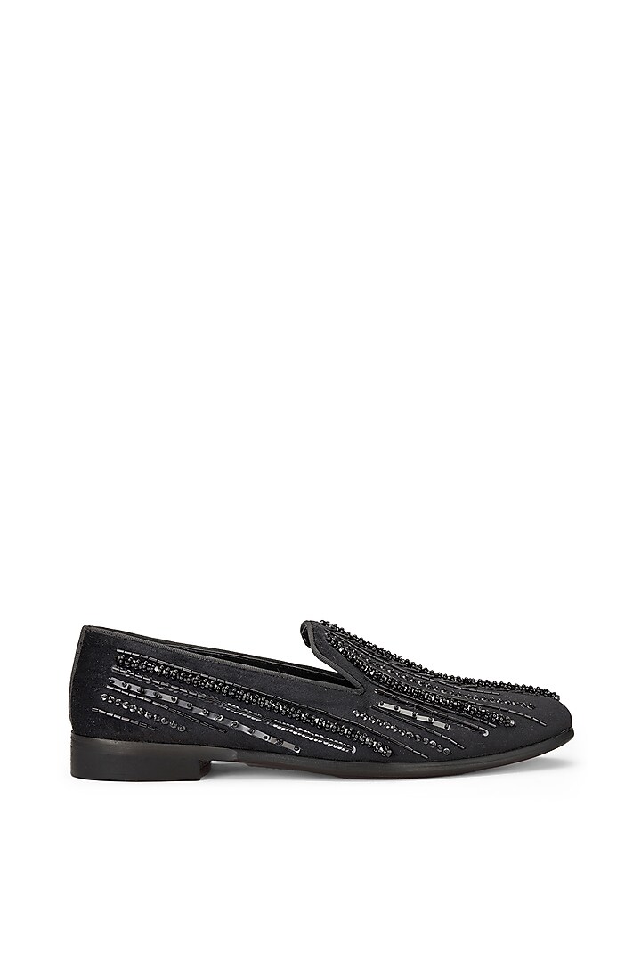 Black Velvet Hand Embroidered Slip-On Shoes by SHUTIQ at Pernia's Pop Up Shop