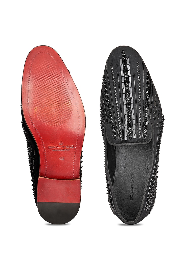Black Velvet Hand Embroidered Slip-On Shoes by SHUTIQ at Pernia's Pop Up Shop