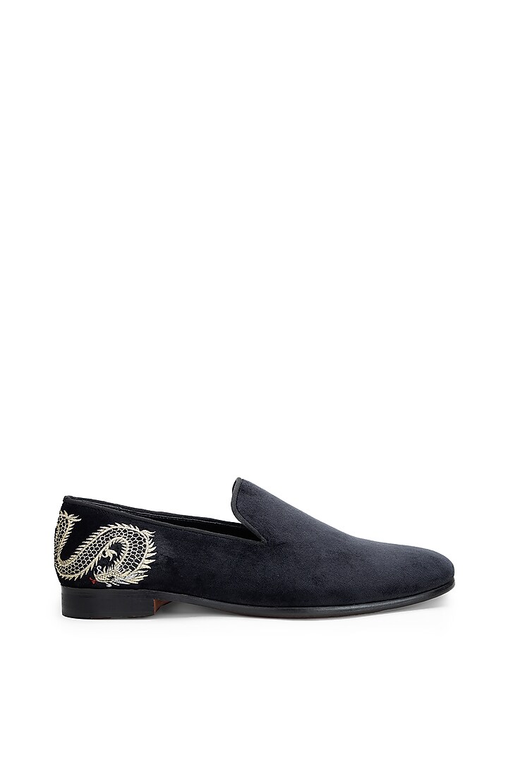 Black Velvet Hand Embroidered Slip-On Shoes by SHUTIQ at Pernia's Pop Up Shop