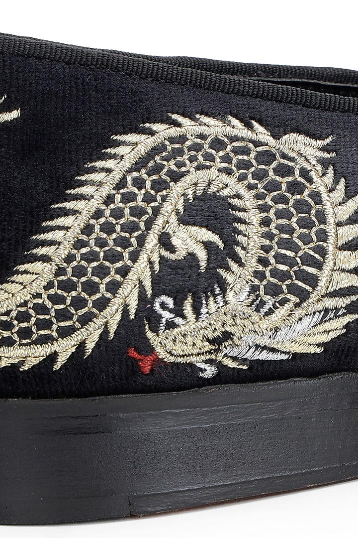 Black Velvet Hand Embroidered Slip-On Shoes by SHUTIQ at Pernia's Pop Up Shop