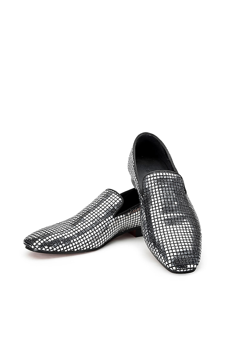 Silver Fabric Slip-On Shoes by SHUTIQ at Pernia's Pop Up Shop
