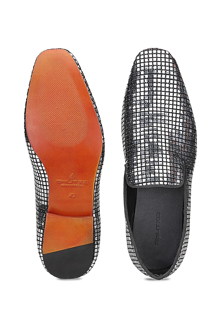 Silver Fabric Slip-On Shoes by SHUTIQ at Pernia's Pop Up Shop