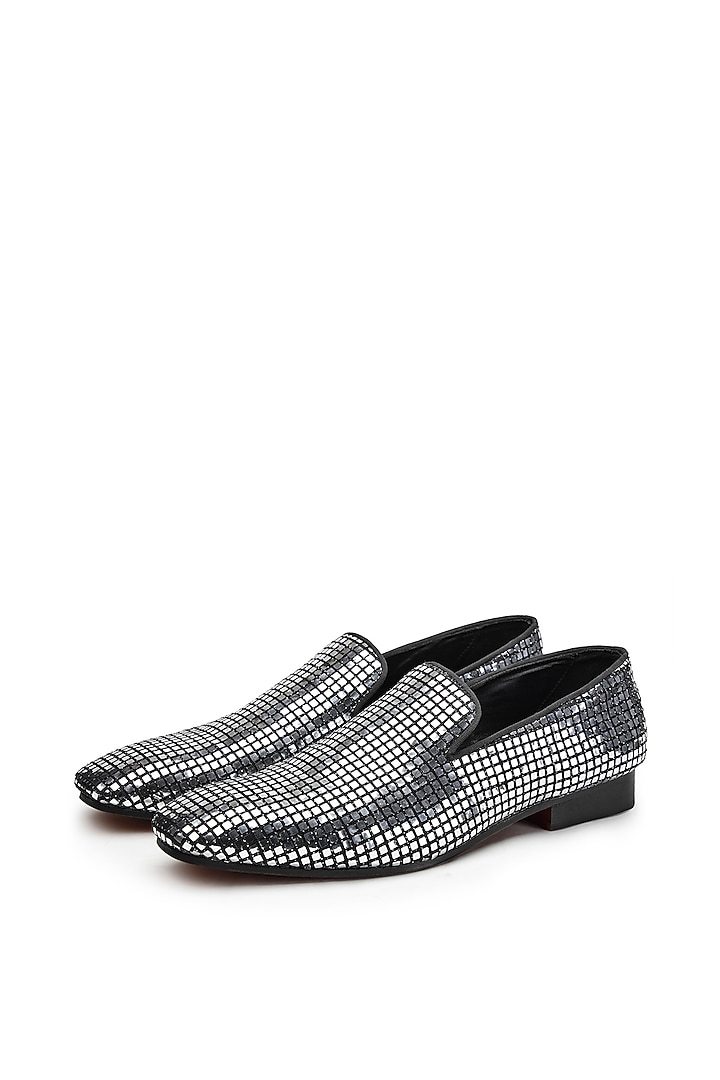 Silver Fabric Slip-On Shoes by SHUTIQ at Pernia's Pop Up Shop