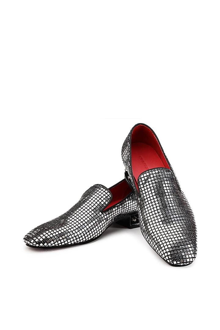 Silver Fabric Slip-On Shoes by SHUTIQ