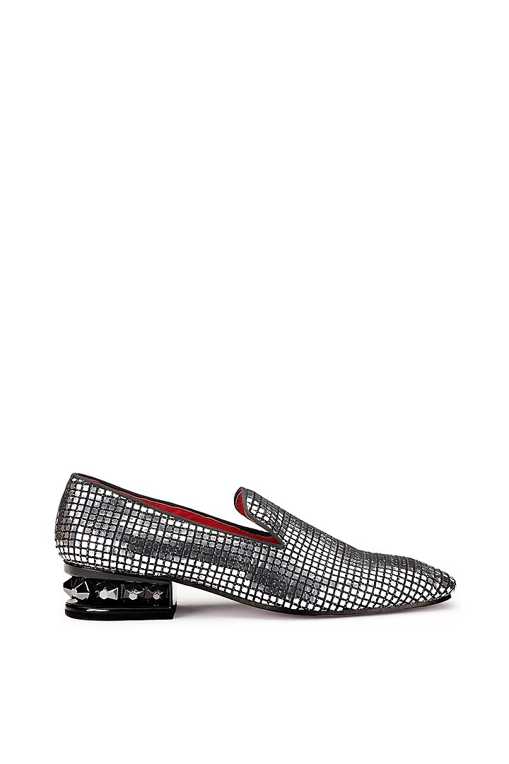 Silver Fabric Slip-On Shoes by SHUTIQ at Pernia's Pop Up Shop