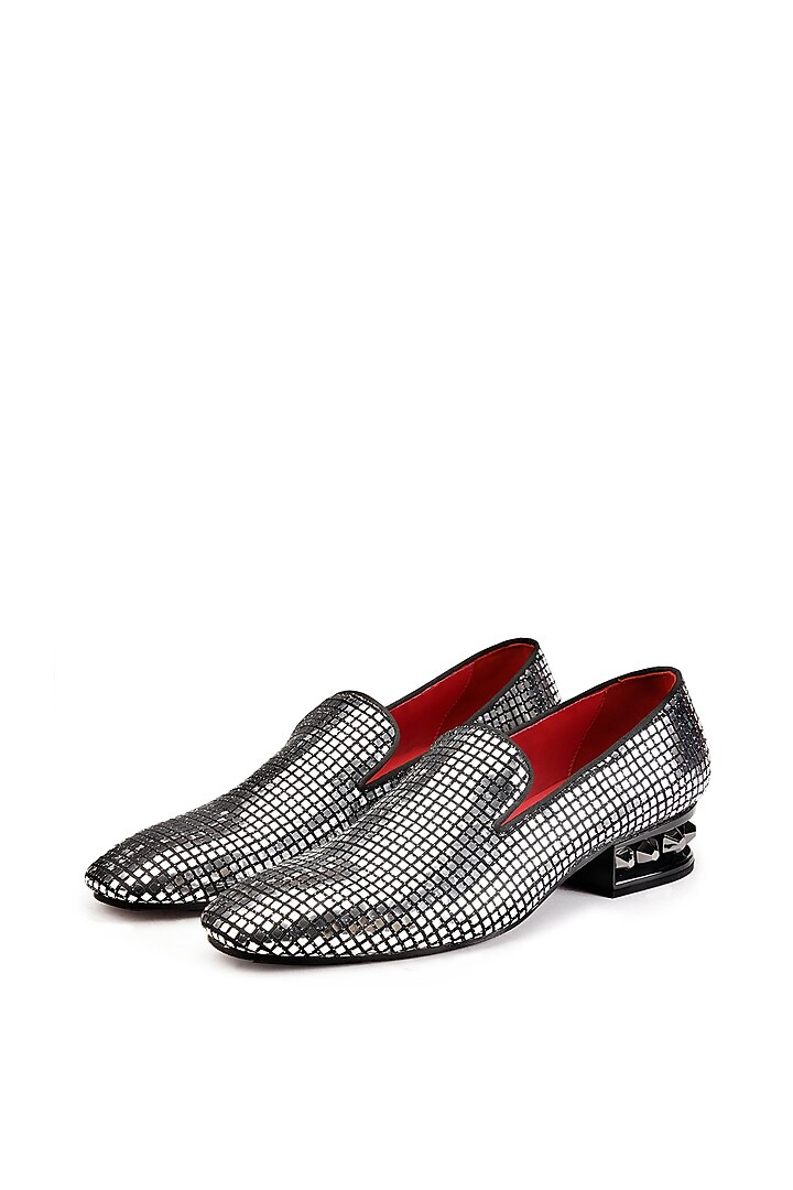 Silver Fabric Slip-On Shoes by SHUTIQ at Pernia's Pop Up Shop