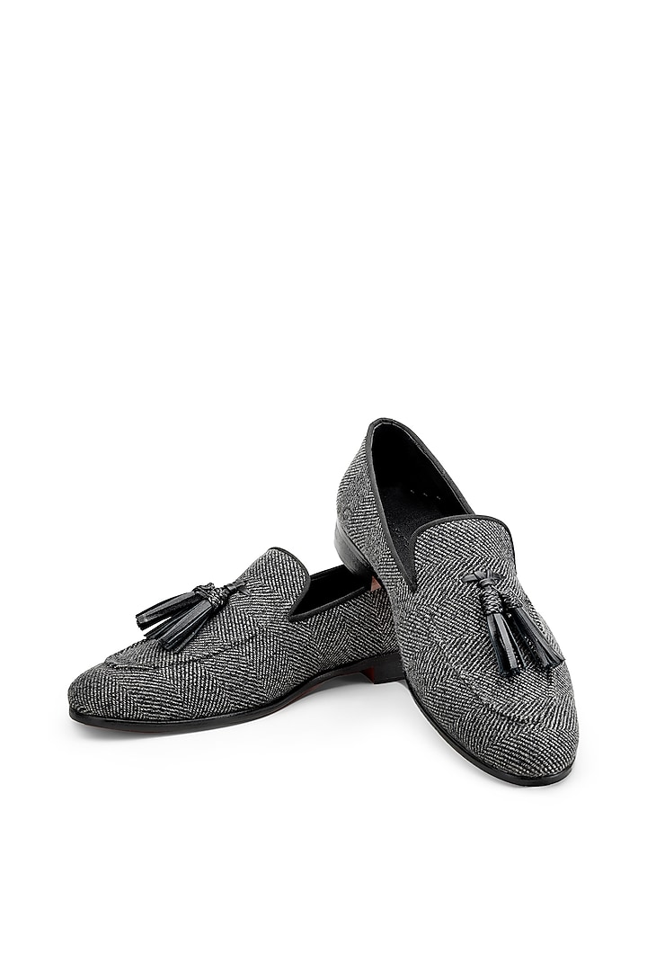 Black Tweed Slip-On Shoes by SHUTIQ at Pernia's Pop Up Shop