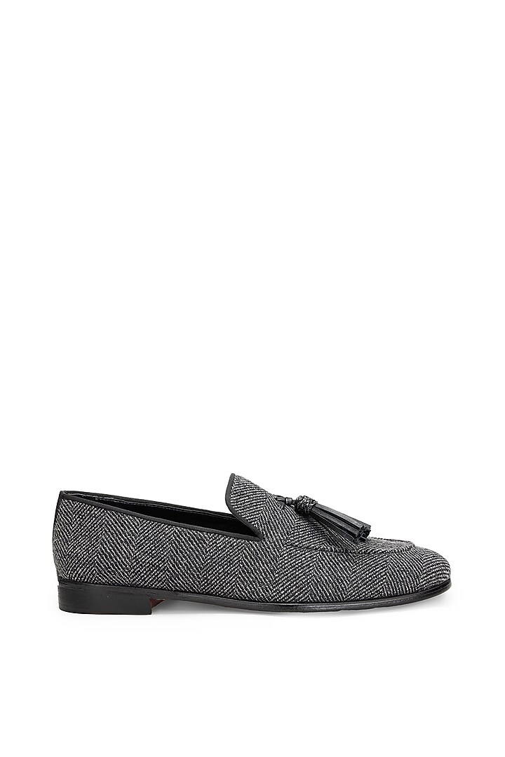 Black Tweed Slip-On Shoes by SHUTIQ at Pernia's Pop Up Shop