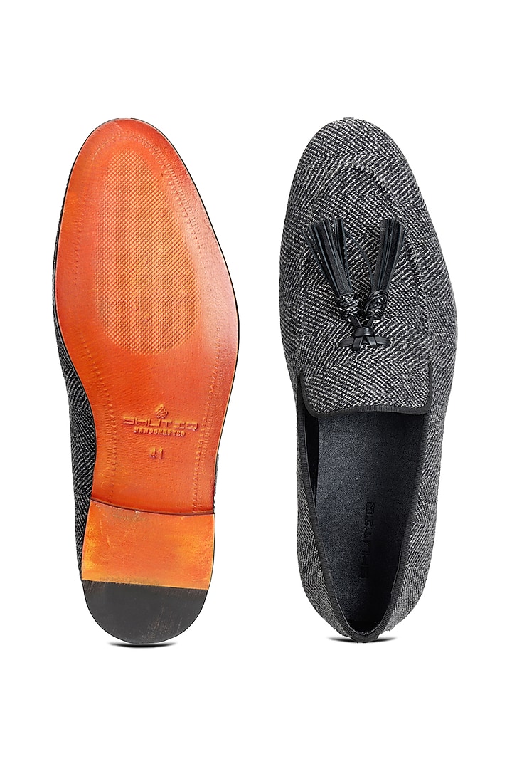 Black Tweed Slip-On Shoes by SHUTIQ at Pernia's Pop Up Shop