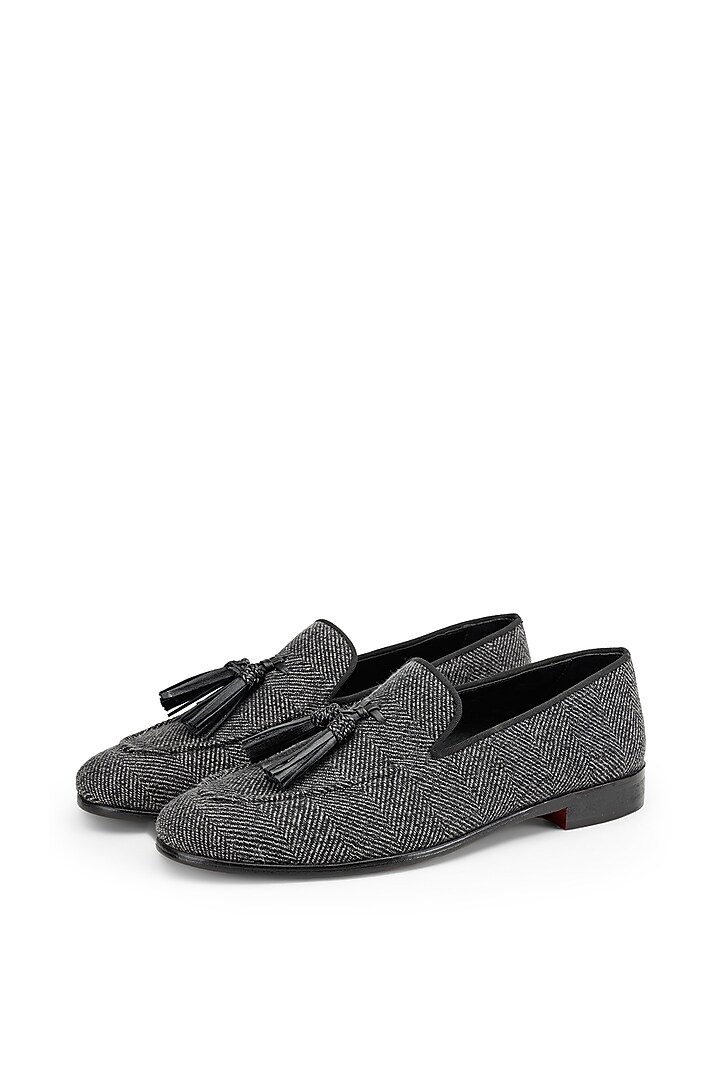 Black Tweed Slip-On Shoes by SHUTIQ at Pernia's Pop Up Shop
