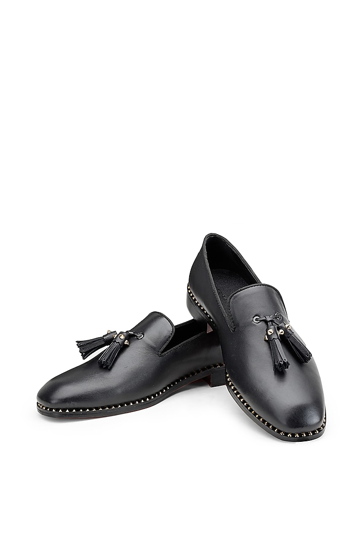 Black Calf Leather Slip-On Shoes by SHUTIQ at Pernia's Pop Up Shop