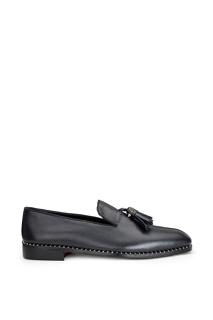 Black Calf Leather Slip-On Shoes by SHUTIQ at Pernia's Pop Up Shop