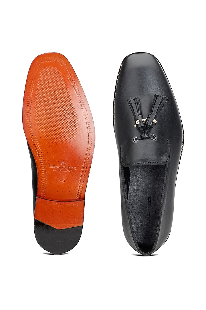 Black Calf Leather Slip-On Shoes by SHUTIQ at Pernia's Pop Up Shop