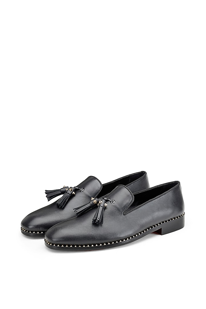 Black Calf Leather Slip-On Shoes by SHUTIQ at Pernia's Pop Up Shop