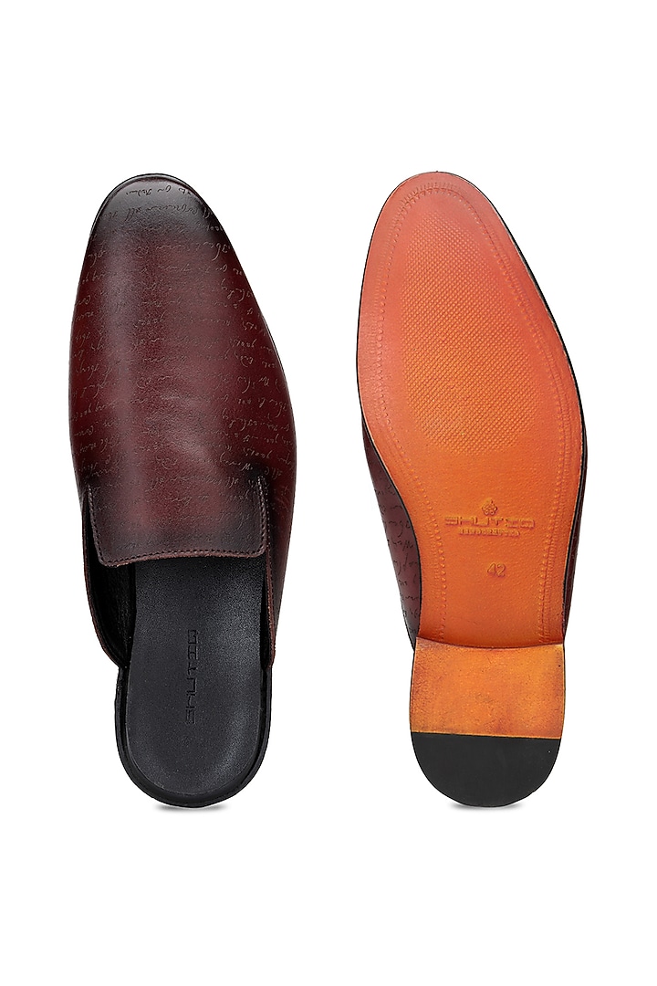 Burgundy Leather Mules by SHUTIQ at Pernia's Pop Up Shop