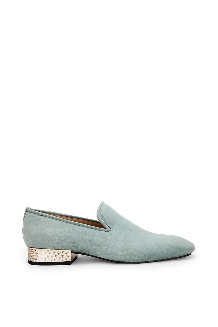 Greenish-Blue Suede Leather Slip-On Shoes by SHUTIQ at Pernia's Pop Up Shop