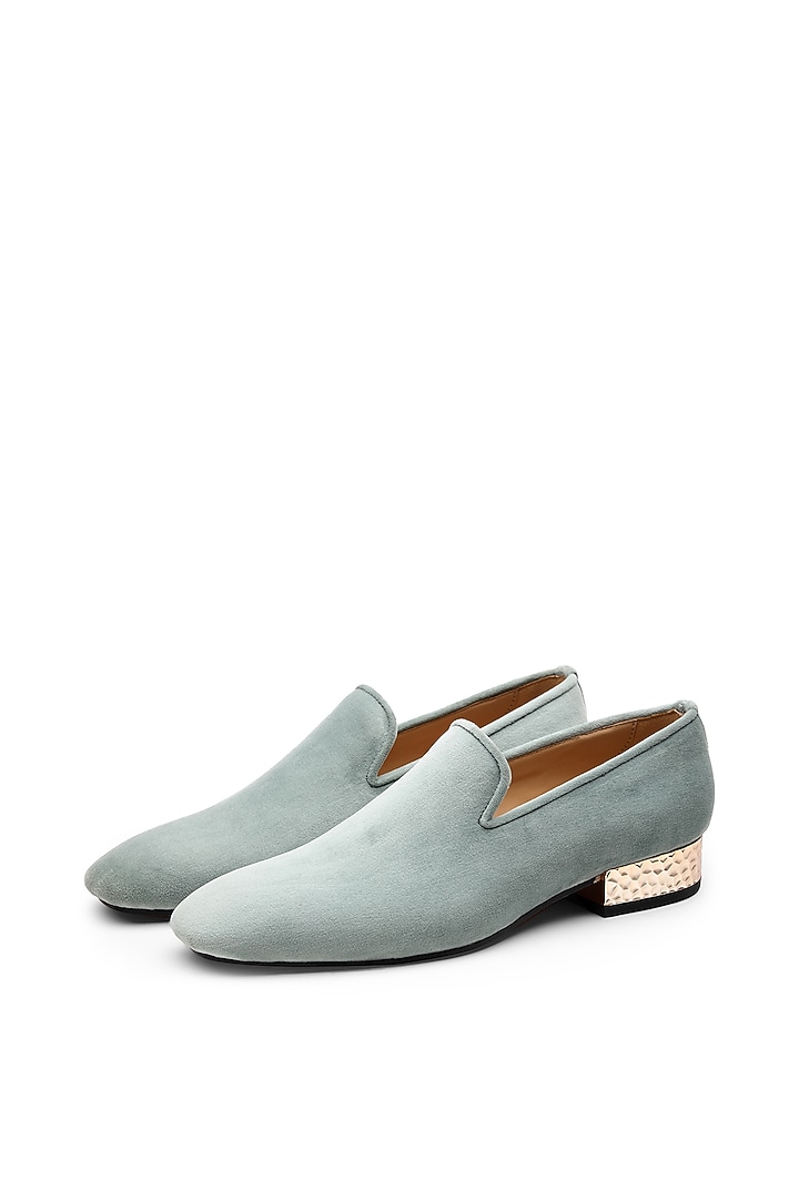 Greenish-Blue Suede Leather Slip-On Shoes by SHUTIQ at Pernia's Pop Up Shop