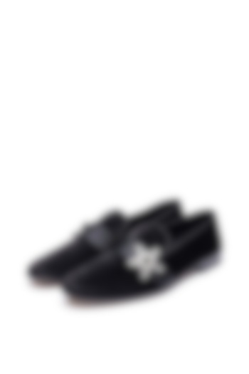 Black Velvet Embroidered Slip-Ons Shoes by SHUTIQ