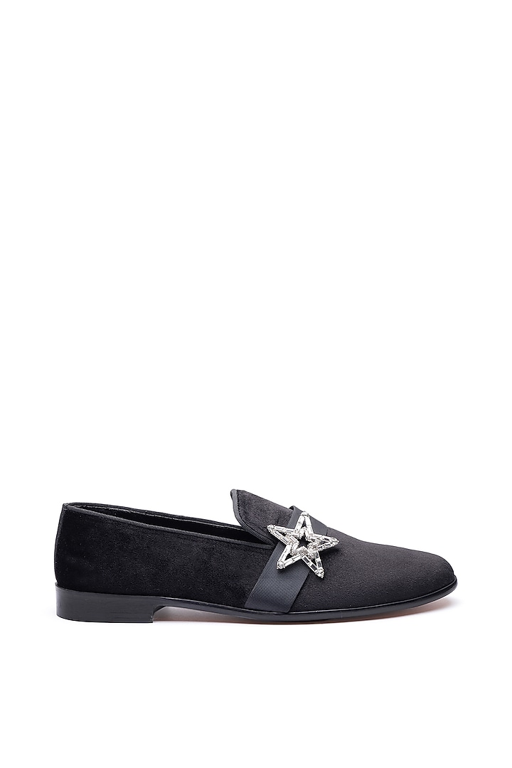 Black Velvet Embroidered Slip-Ons Shoes by SHUTIQ at Pernia's Pop Up Shop