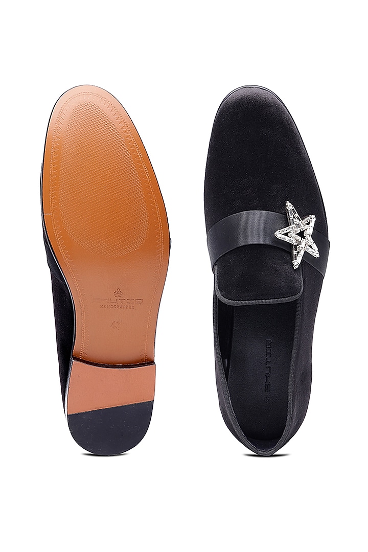 Black Velvet Embroidered Slip-Ons Shoes by SHUTIQ at Pernia's Pop Up Shop