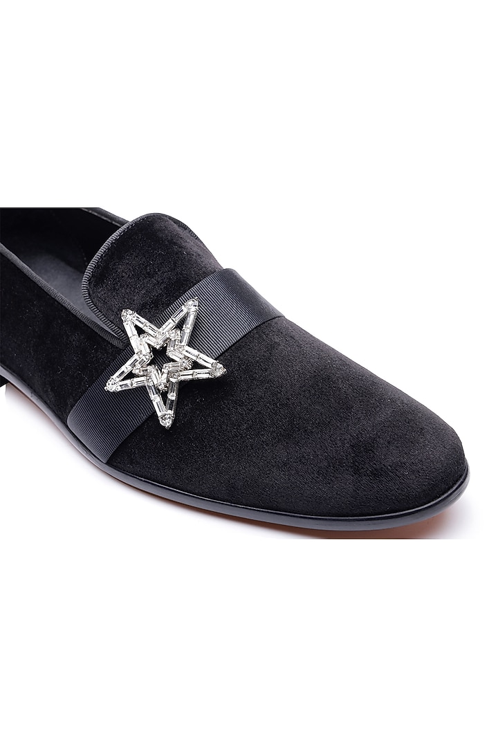 Black Velvet Embroidered Slip-Ons Shoes by SHUTIQ at Pernia's Pop Up Shop