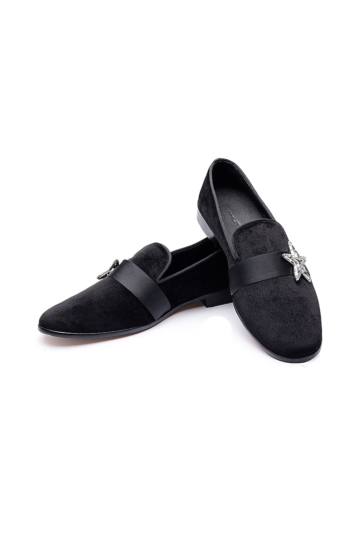 Black Velvet Embroidered Slip-Ons Shoes by SHUTIQ at Pernia's Pop Up Shop