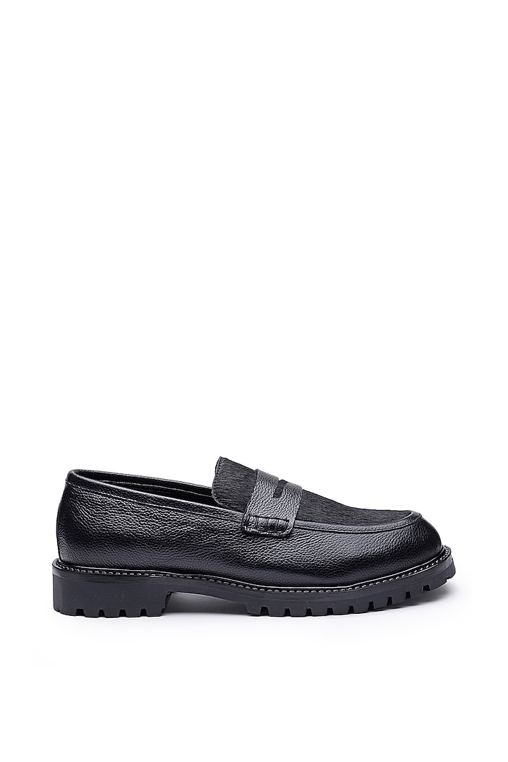Black Leather Slip-Ons Shoes by SHUTIQ at Pernia's Pop Up Shop