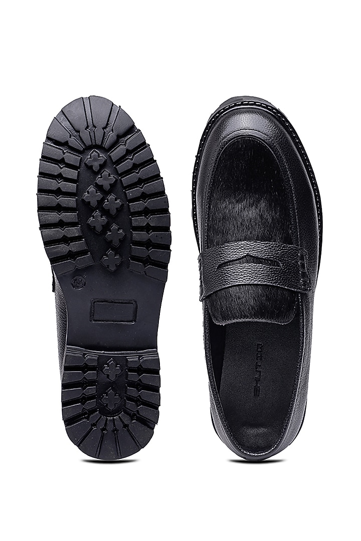 Black Leather Slip-Ons Shoes by SHUTIQ at Pernia's Pop Up Shop