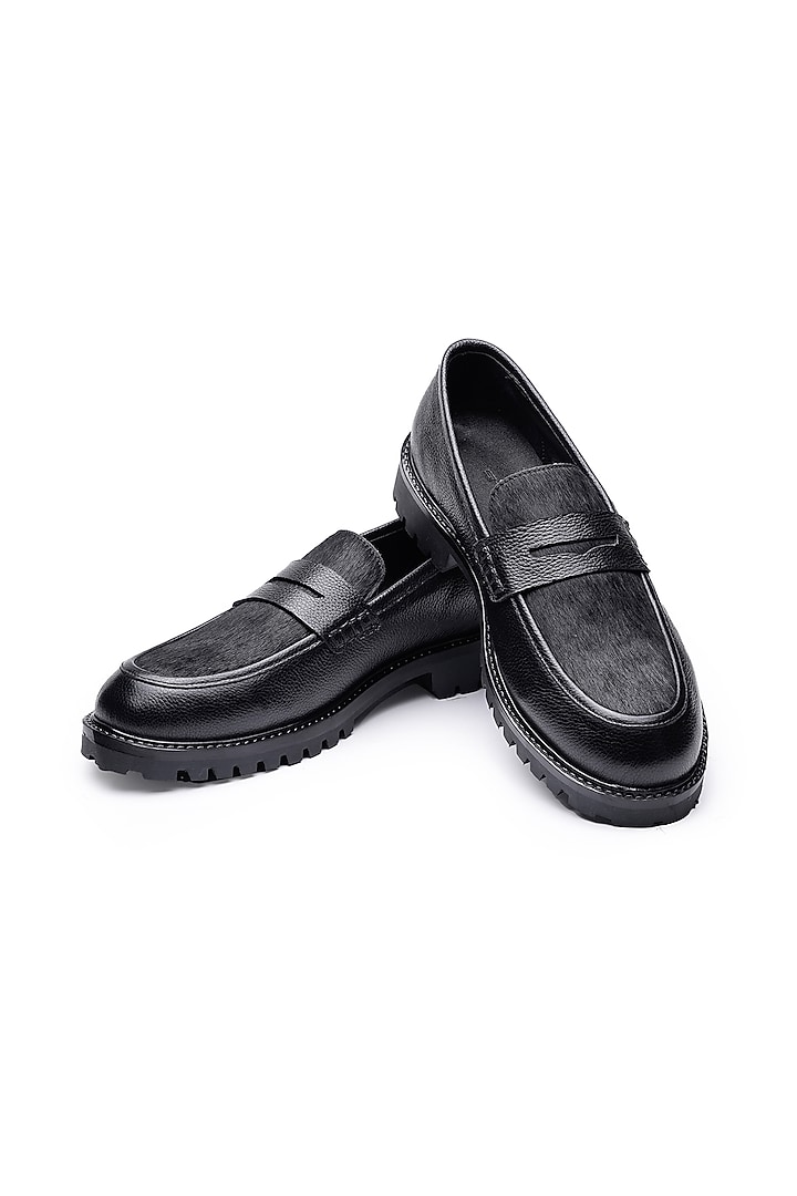 Black Leather Slip-Ons Shoes by SHUTIQ at Pernia's Pop Up Shop