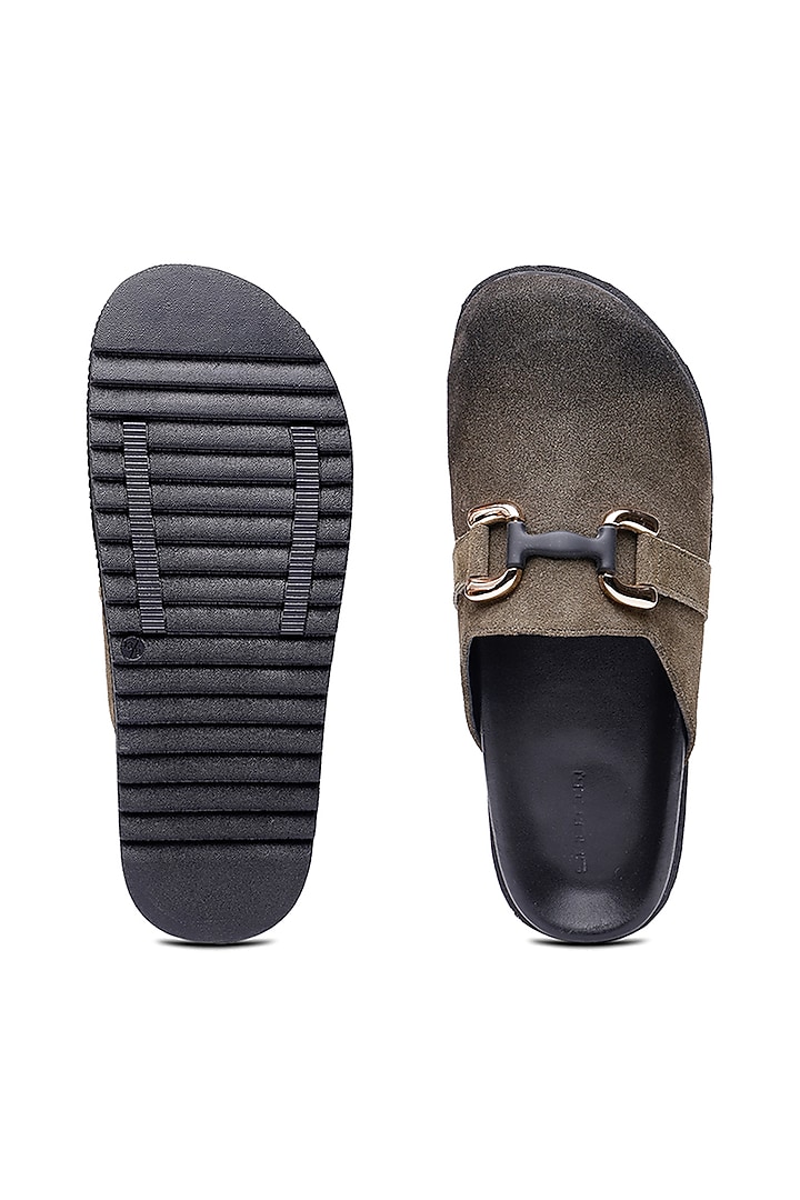 Olive Suede Mules by SHUTIQ at Pernia's Pop Up Shop