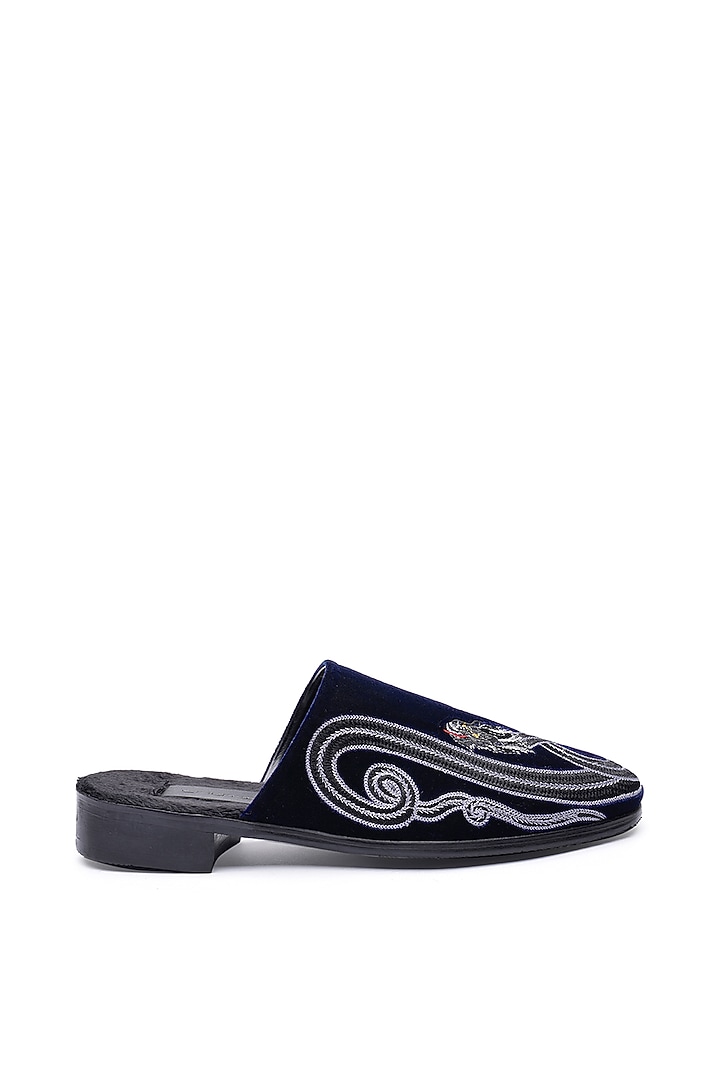 Blue Velvet Mules by SHUTIQ at Pernia's Pop Up Shop
