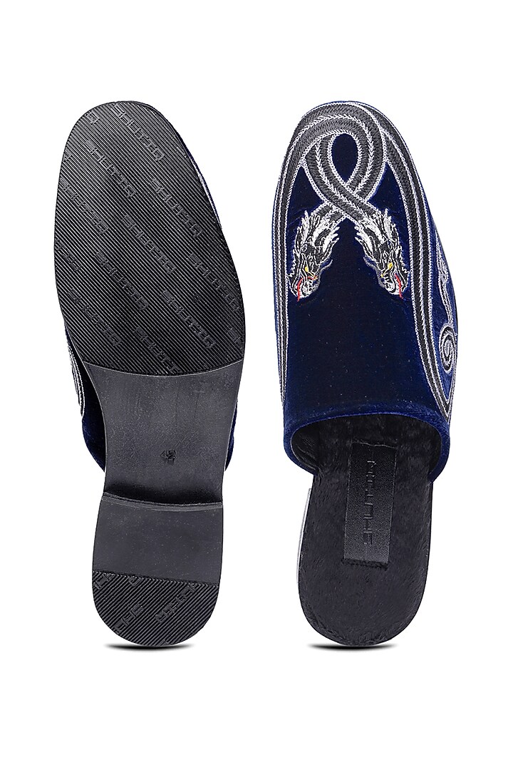 Blue Velvet Mules by SHUTIQ at Pernia's Pop Up Shop