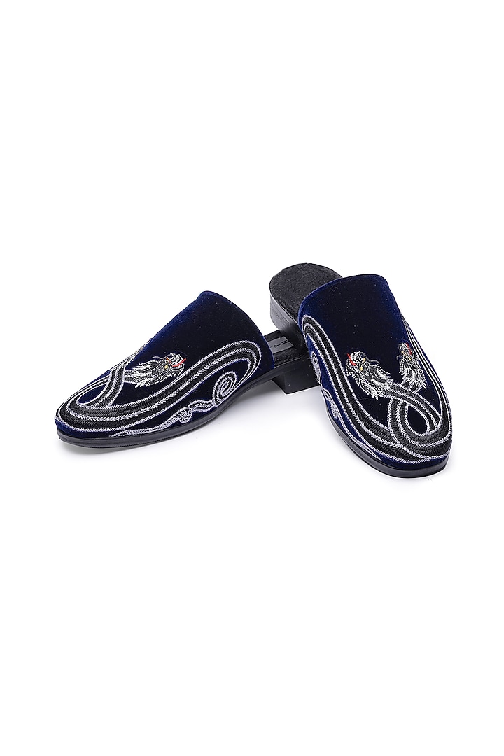 Blue Velvet Mules by SHUTIQ at Pernia's Pop Up Shop