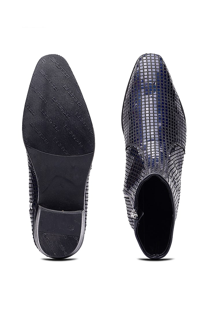 Navy Blue Fabric Boots by SHUTIQ at Pernia's Pop Up Shop
