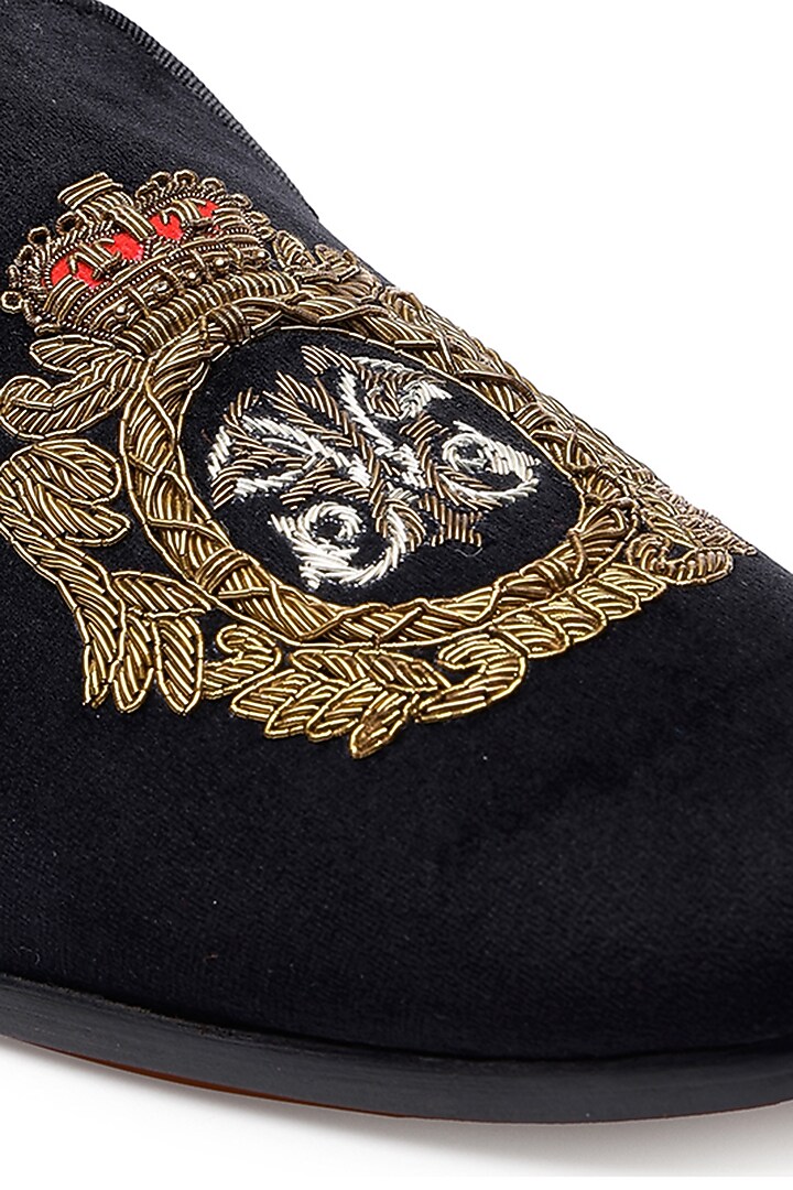 Black Velvet Hand Embroidered Slip-Ons Shoes by SHUTIQ at Pernia's Pop Up Shop