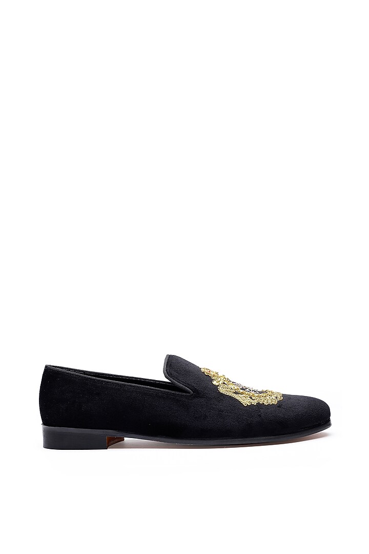 Black Velvet Hand Embroidered Slip-Ons Shoes by SHUTIQ at Pernia's Pop Up Shop