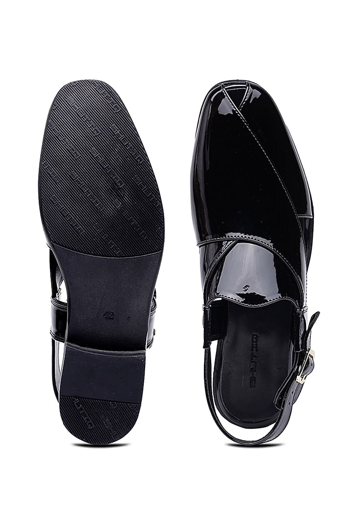 Black Patent Leather Peshawari Sandals by SHUTIQ at Pernia's Pop Up Shop