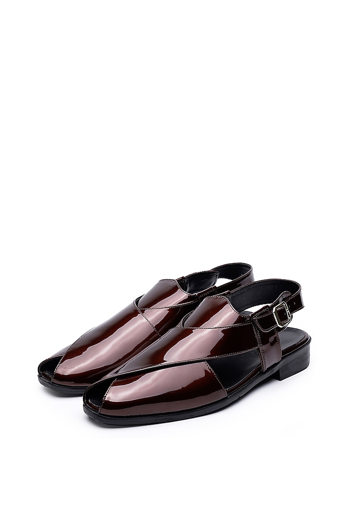 Wine Patent Leather Peshawari Sandals by SHUTIQ