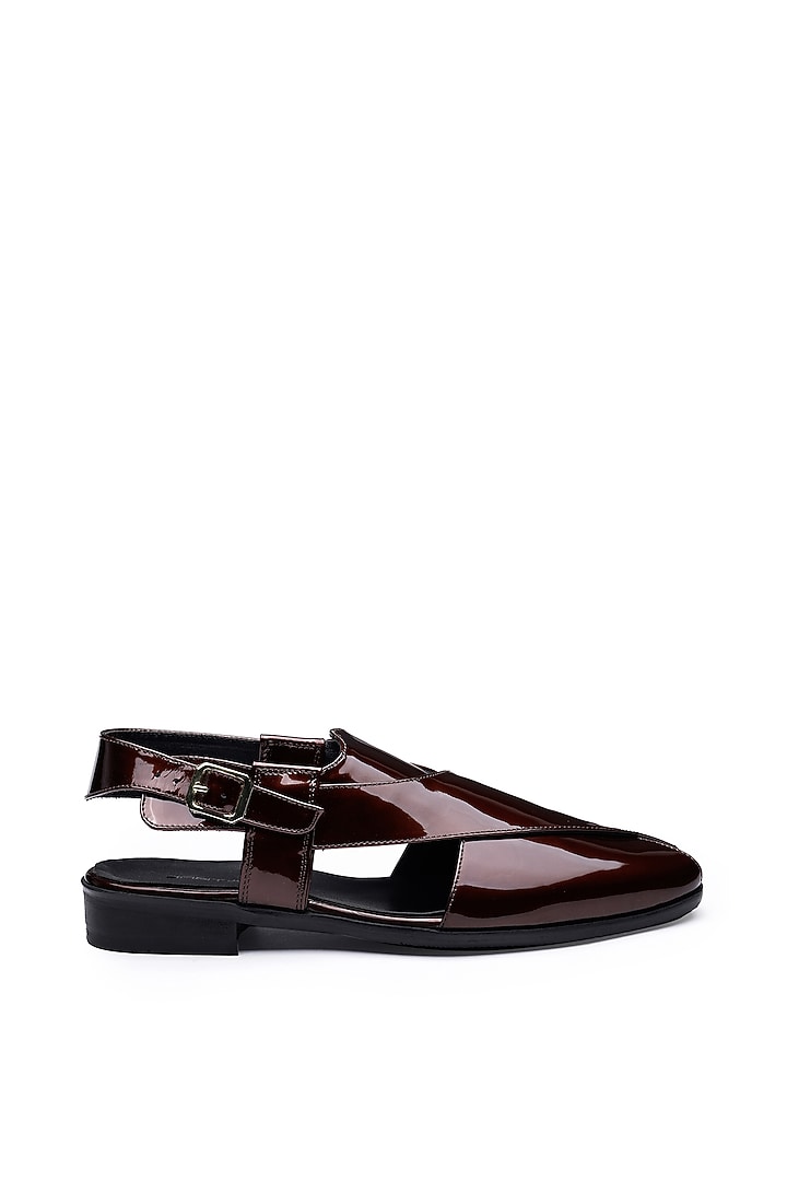 Wine Patent Leather Peshawari Sandals by SHUTIQ at Pernia's Pop Up Shop