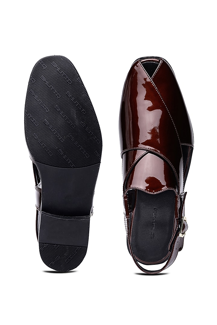 Wine Patent Leather Peshawari Sandals by SHUTIQ at Pernia's Pop Up Shop