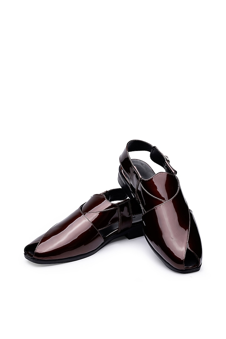 Wine Patent Leather Peshawari Sandals by SHUTIQ at Pernia's Pop Up Shop