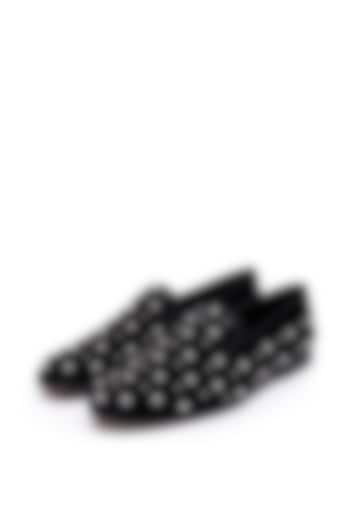 Black Velvet Embellished Slip-Ons Shoes by SHUTIQ