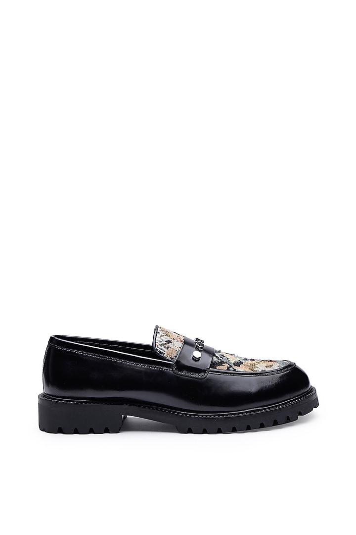 Black Leather Slip-Ons Shoes by SHUTIQ at Pernia's Pop Up Shop